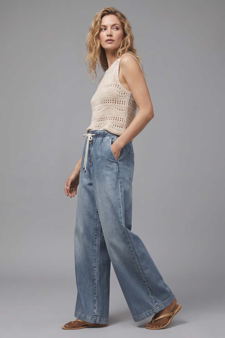 Tiana | Women's High Waist Wide-Leg Pants – Drawstring Trousers with Relaxed Fit