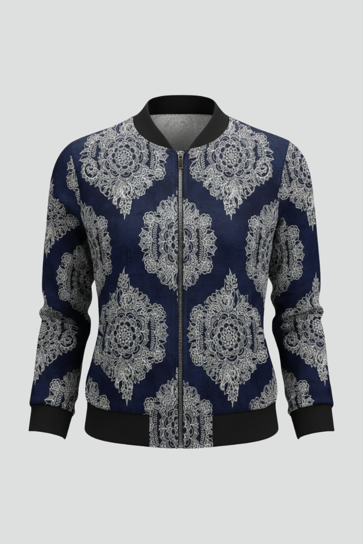 Tindrelle | Women’s Floral Bomber Jacket – Zip-Up Lightweight Casual Jacket