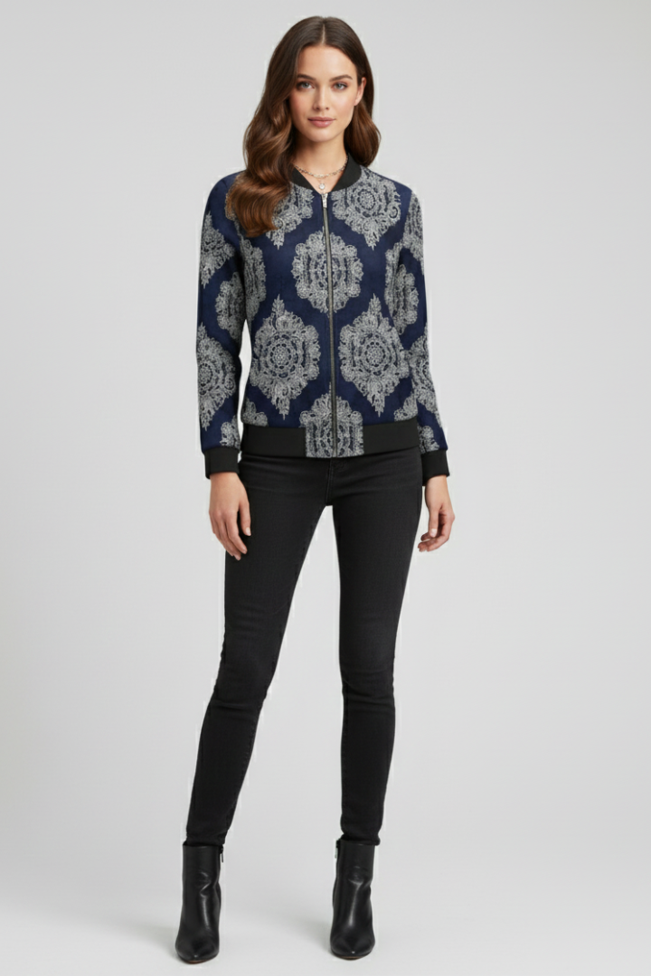 Tindrelle | Women’s Floral Bomber Jacket – Zip-Up Lightweight Casual Jacket