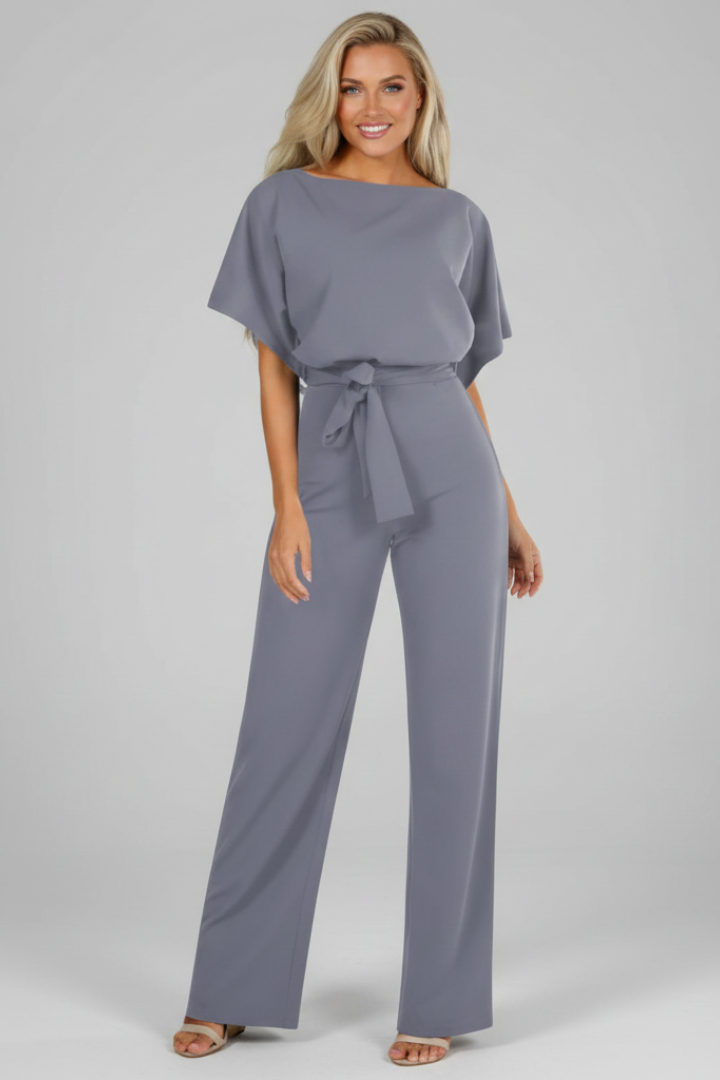 Tira | Women’s Jumpsuit Set Style – Waist Tie Belt, Short Sleeve, Round Neck