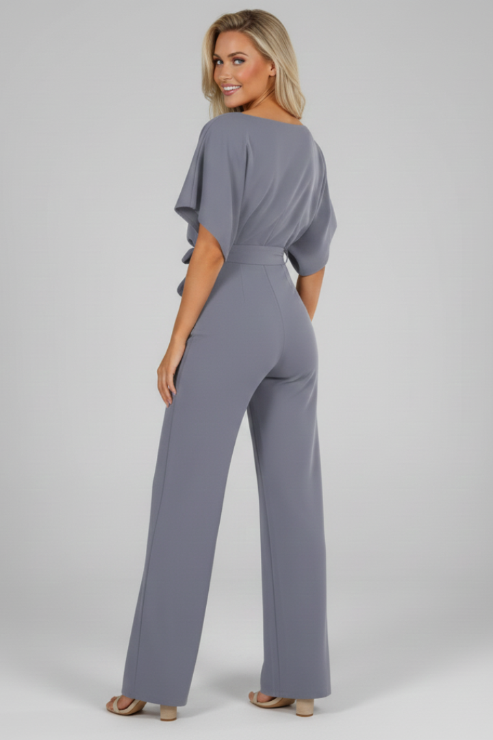 Tira | Women’s Jumpsuit Set Style – Waist Tie Belt, Short Sleeve, Round Neck