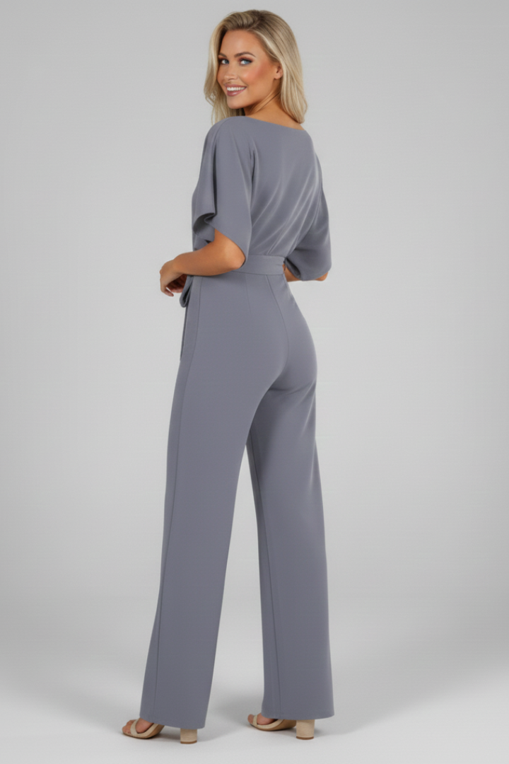 Tira | Women’s Jumpsuit Set Style – Waist Tie Belt, Short Sleeve, Round Neck