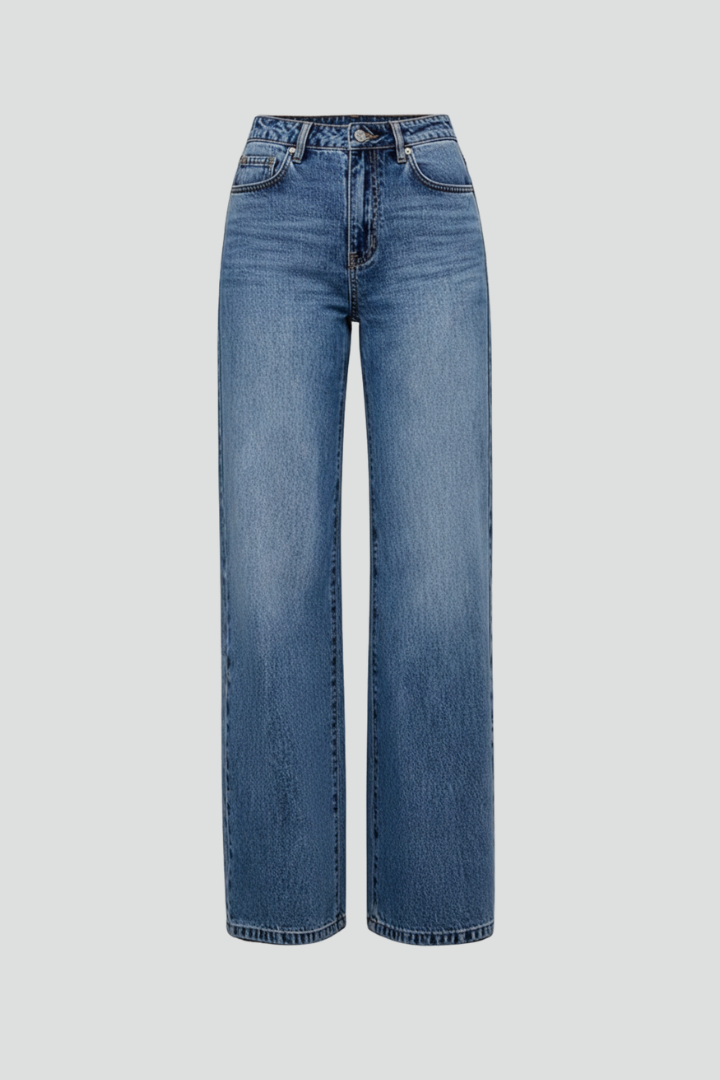 Ulia | Women’s High-Waist Wide-Leg Jeans – Button Zip Denim Pants