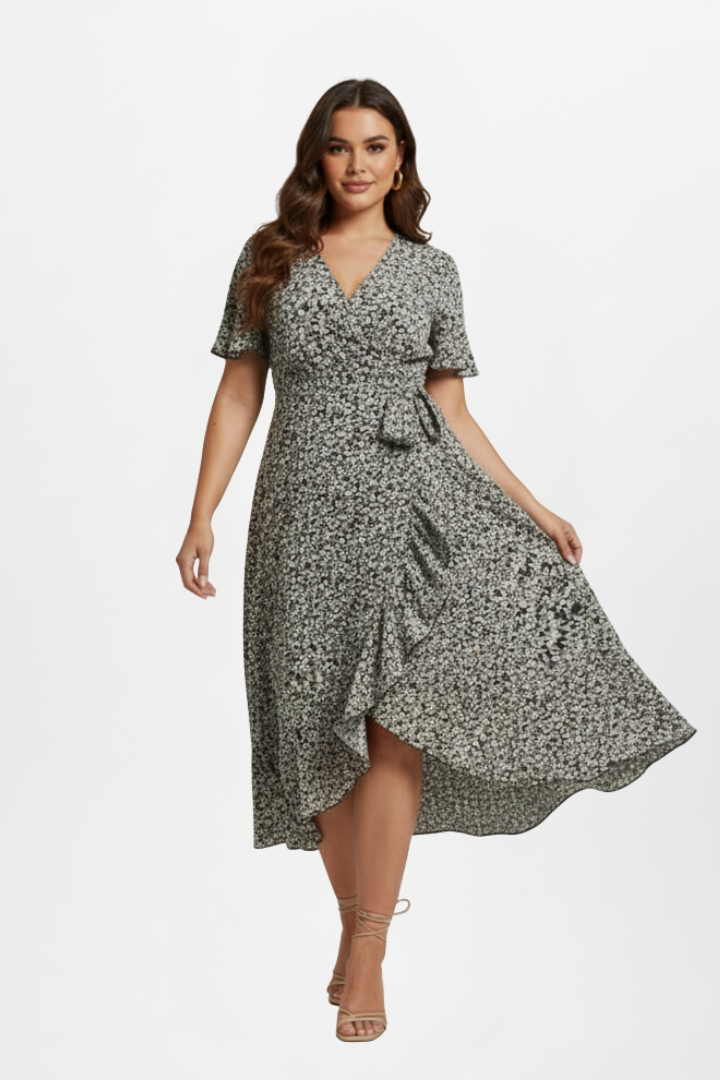 Vaisha | Women’s Wrap Dress – V-Neck Short Flutter Sleeve Knee-Length Tie Waist Dress