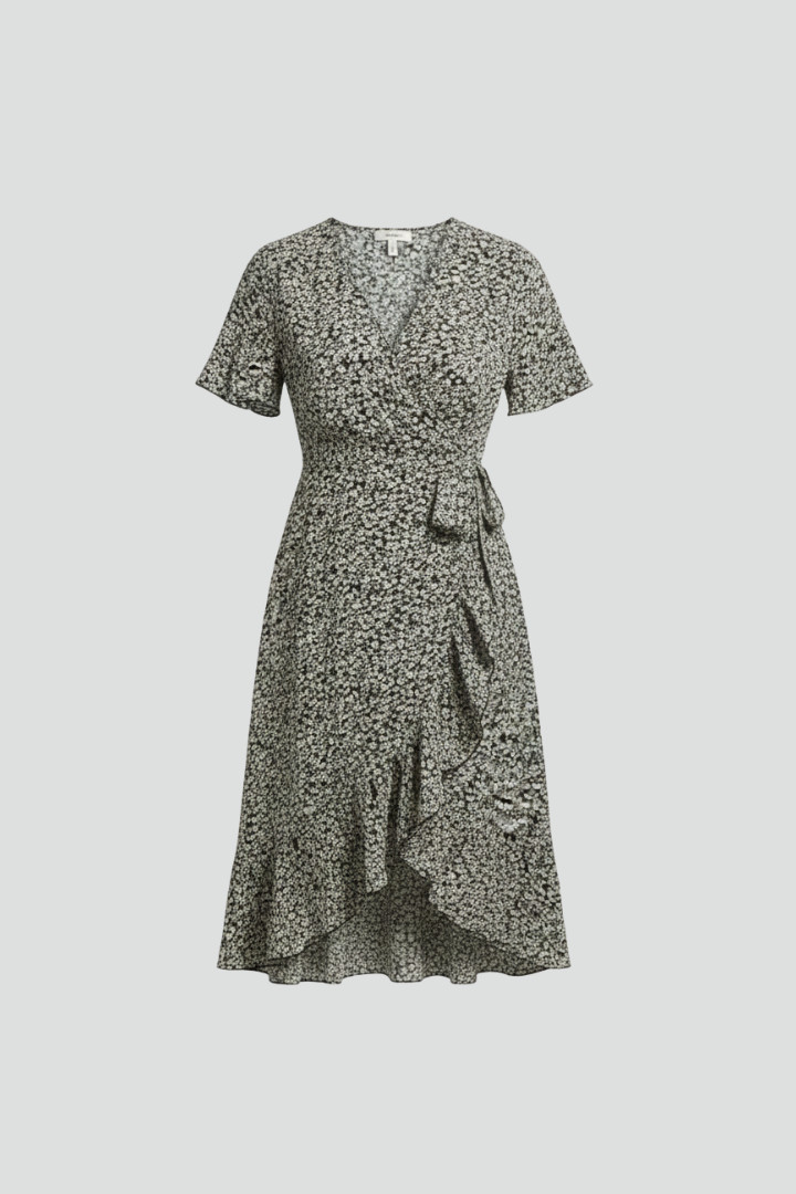 Vaisha | Women’s Wrap Dress – V-Neck Short Flutter Sleeve Knee-Length Tie Waist Dress