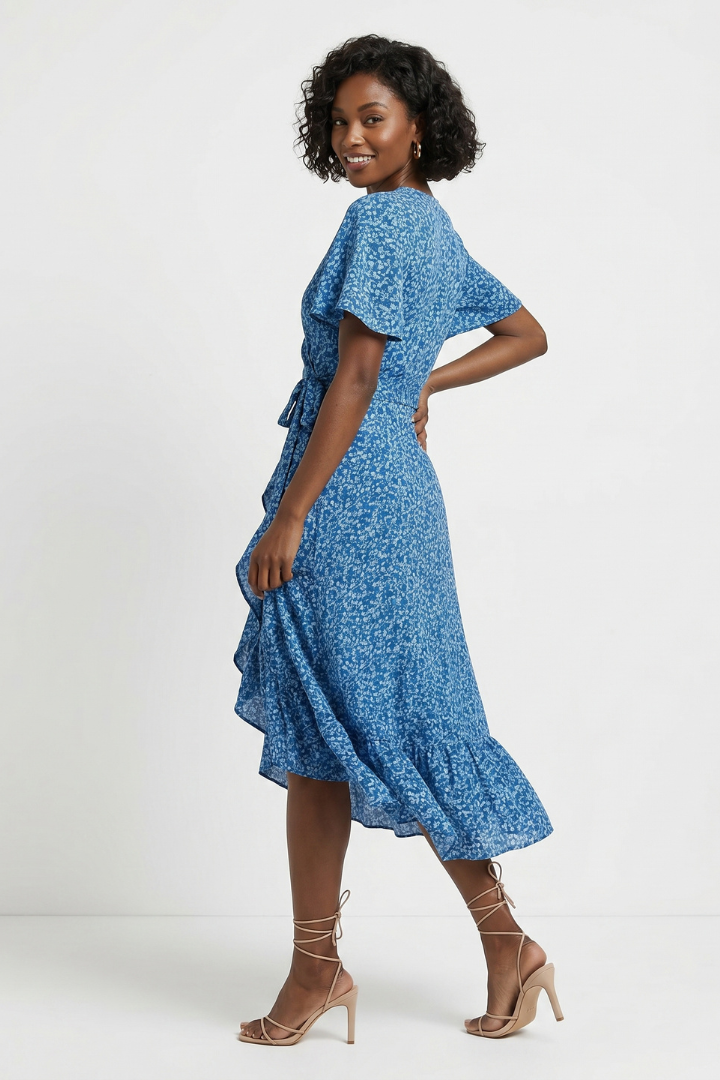 Vaisha | Women’s Wrap Dress – V-Neck Short Flutter Sleeve Knee-Length Tie Waist Dress