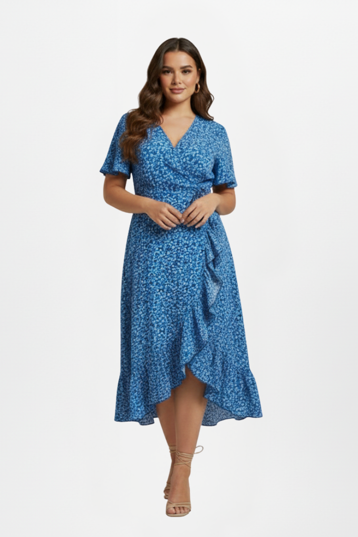 Vaisha | Women’s Wrap Dress – V-Neck Short Flutter Sleeve Knee-Length Tie Waist Dress