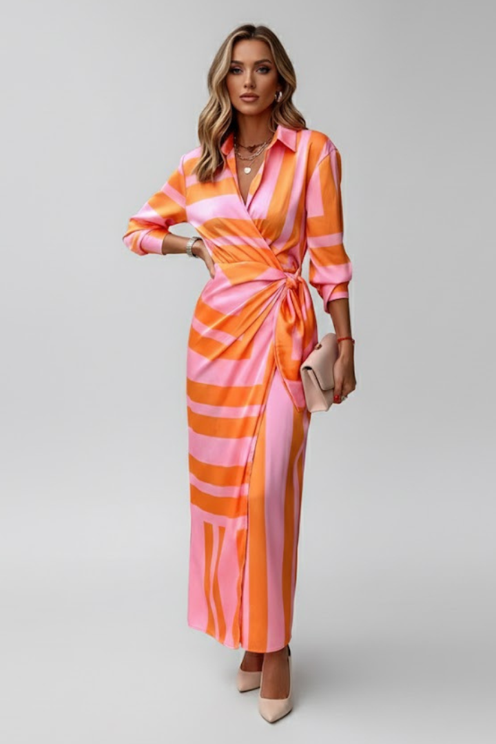 Valencia | Printed Wrap Maxi Dress for Women – Collared, Elegant Statement Dress
