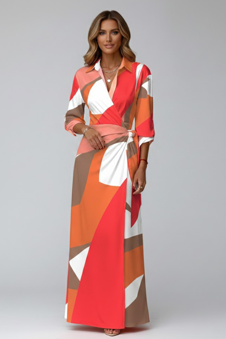Valencia | Printed Wrap Maxi Dress for Women – Collared, Elegant Statement Dress