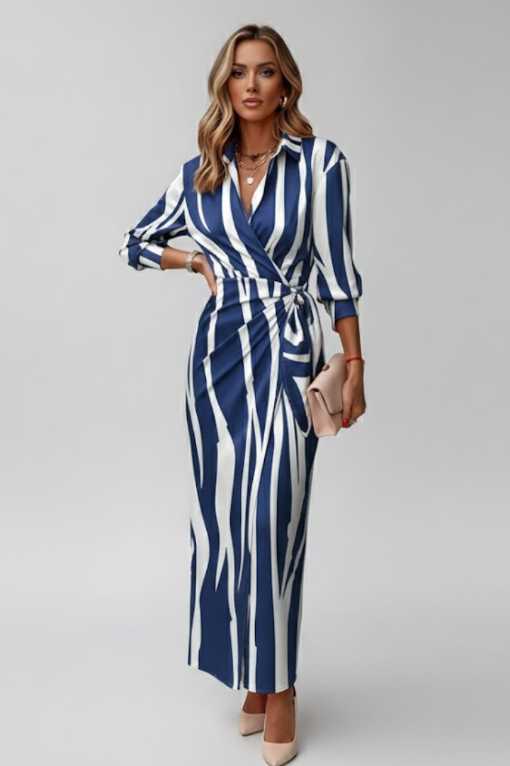Valencia | Printed Wrap Maxi Dress for Women – Collared, Elegant Statement Dress
