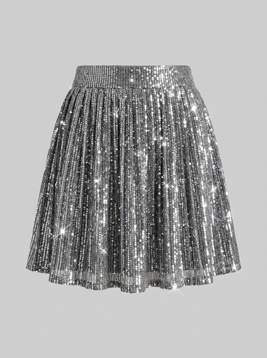 Valentina | Women’s High-Waisted Sequin Skort – Flared Skirt Shorts with Side Pockets