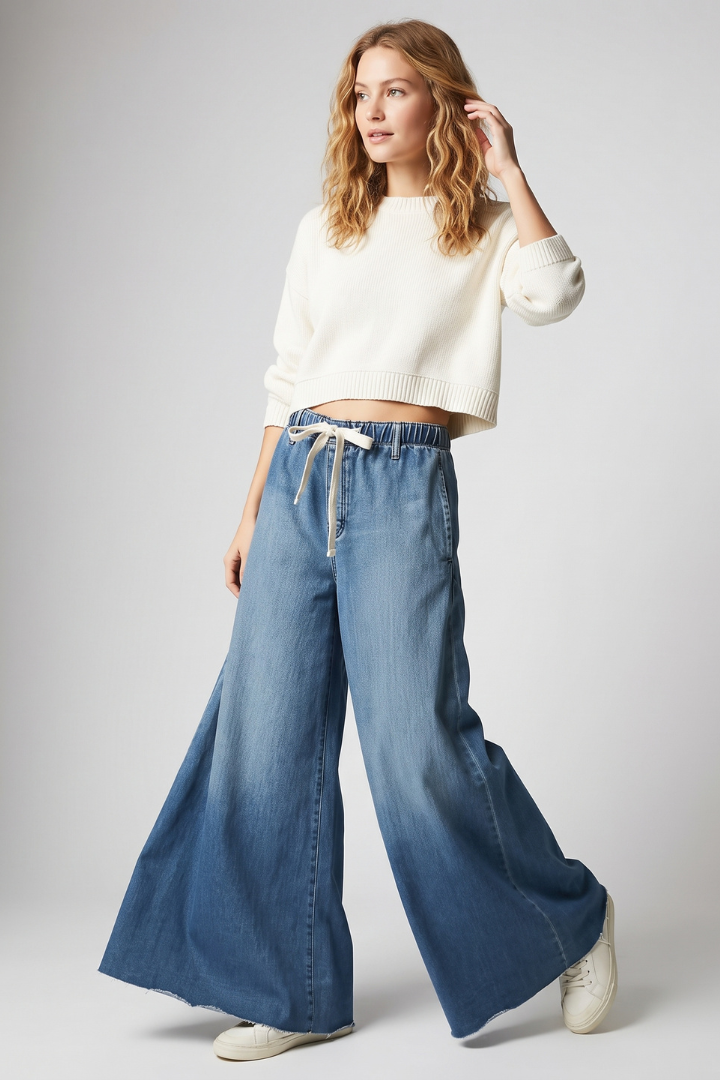 Valerie | Women's Flared Wide-Leg Pants – Drawstring Waist Casual Trousers