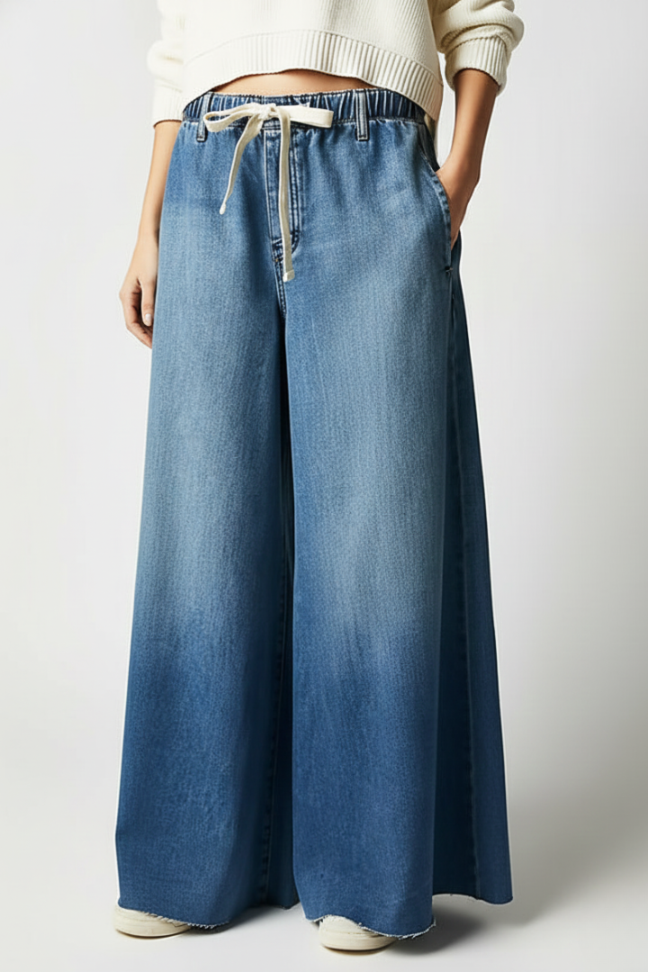 Valerie | Women's Flared Wide-Leg Pants – Drawstring Waist Casual Trousers