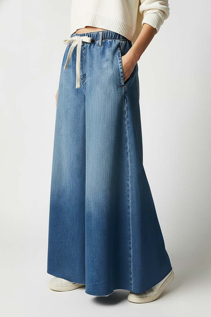 Valerie | Women's Flared Wide-Leg Pants – Drawstring Waist Casual Trousers