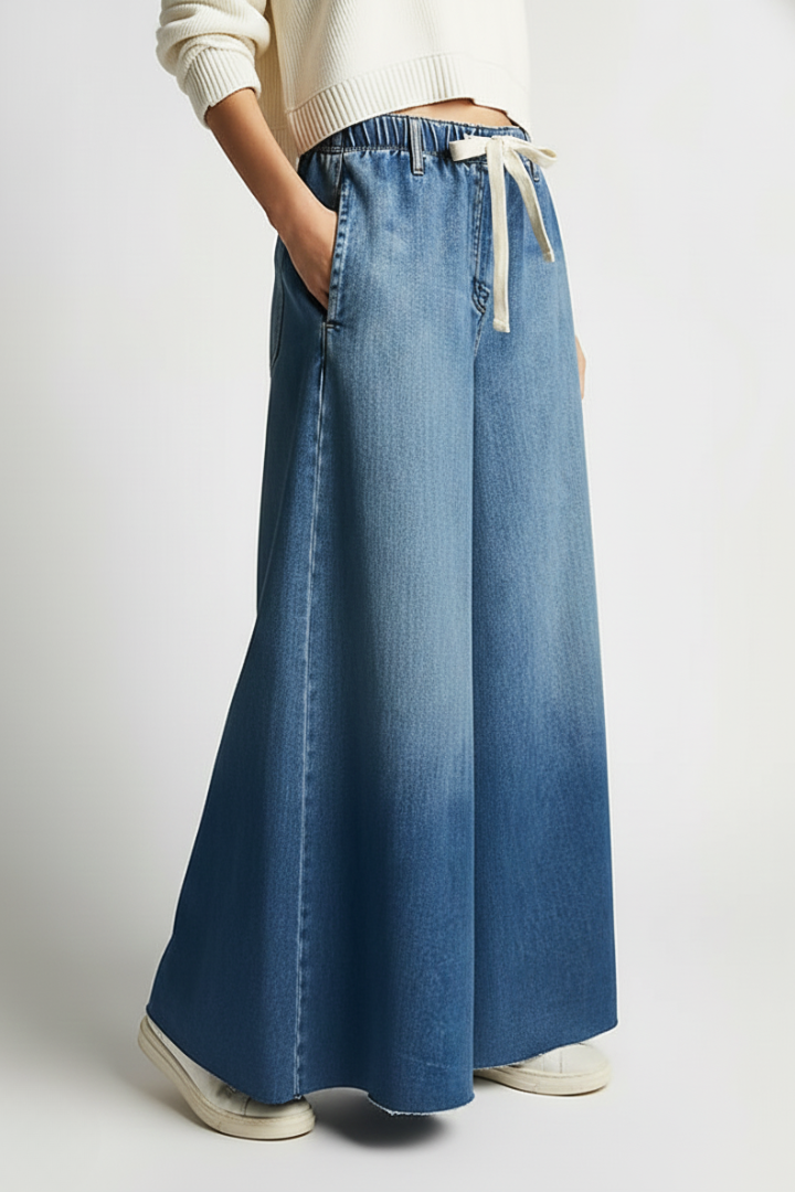 Valerie | Women's Flared Wide-Leg Pants – Drawstring Waist Casual Trousers
