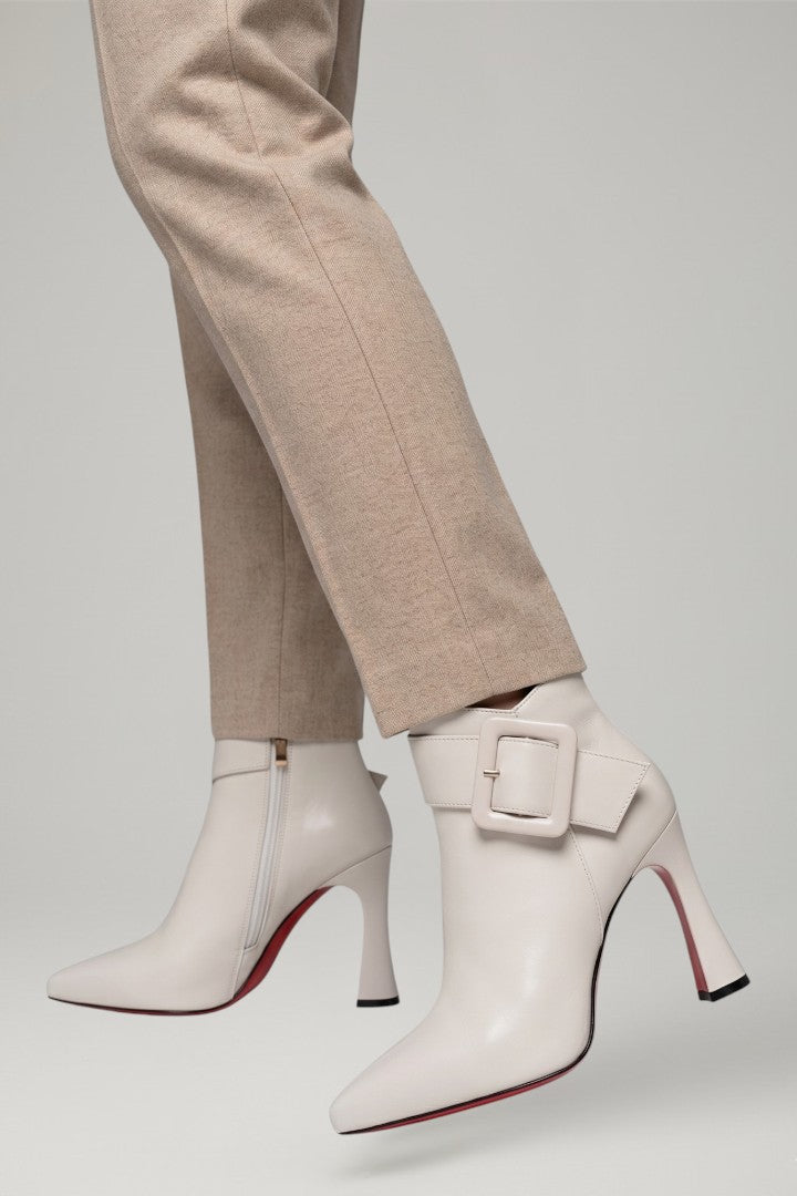 Valerina | Women’s Leather Ankle Boots with Buckle and Side Zip Closure
