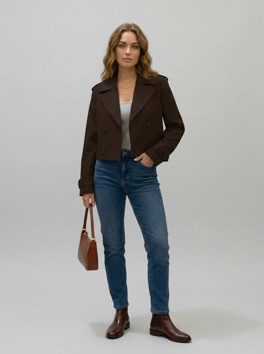 Valora | Women’s Cropped Trench Coat – Adjustable Cuffs, Double-Breasted