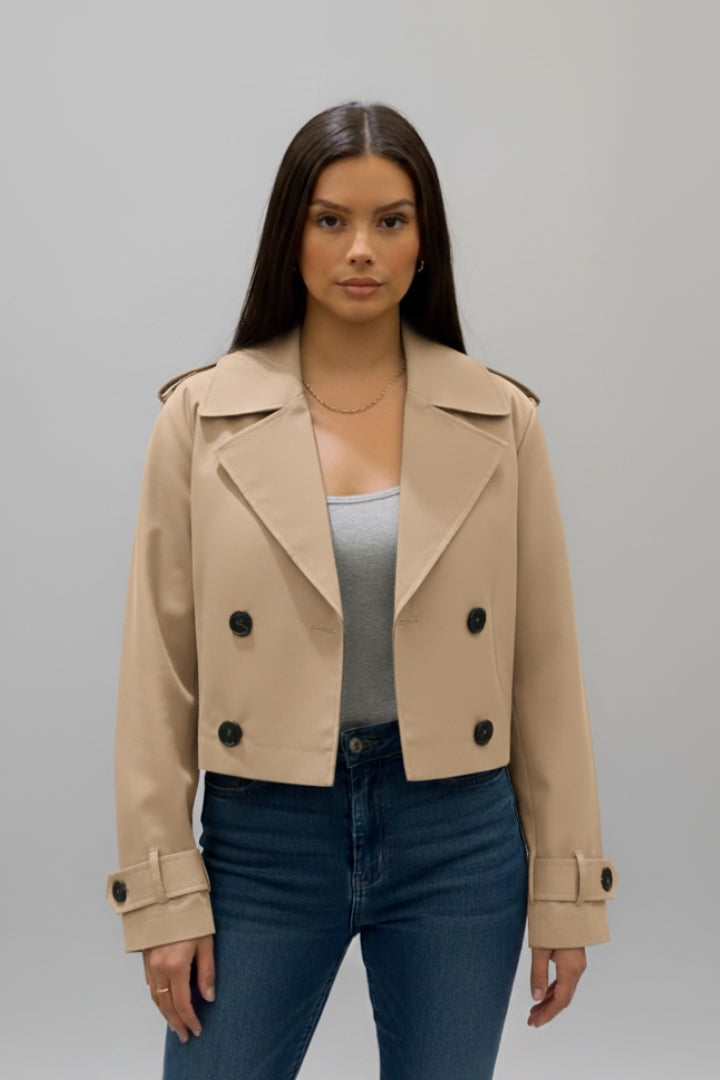 Valora | Women’s Cropped Trench Coat – Adjustable Cuffs, Double-Breasted