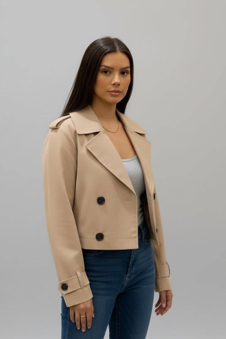 Valora | Women’s Cropped Trench Coat – Adjustable Cuffs, Double-Breasted