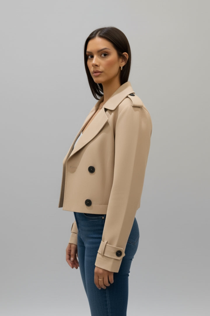 Valora | Women’s Cropped Trench Coat – Adjustable Cuffs, Double-Breasted