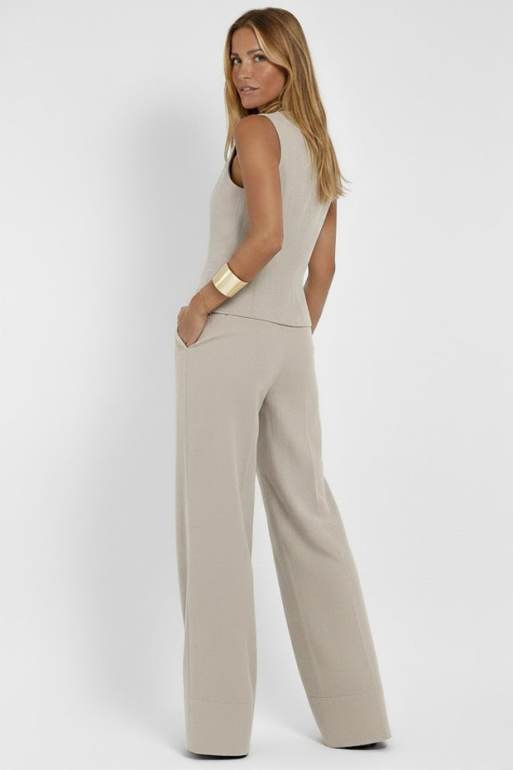 Vatha | Women’s 2-Piece Set – V-Neck Waistcoat & High-Waisted Wide-Leg Trousers