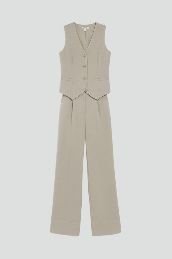 Vatha | Women’s 2-Piece Set – V-Neck Waistcoat & High-Waisted Wide-Leg Trousers