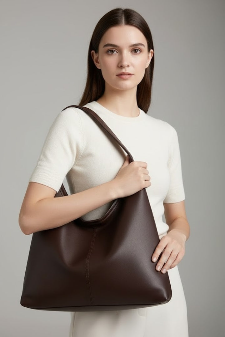 VelaBag | Women’s Faux Leather Tote Bag – Large Capacity Shopper Bag with Zip Closure