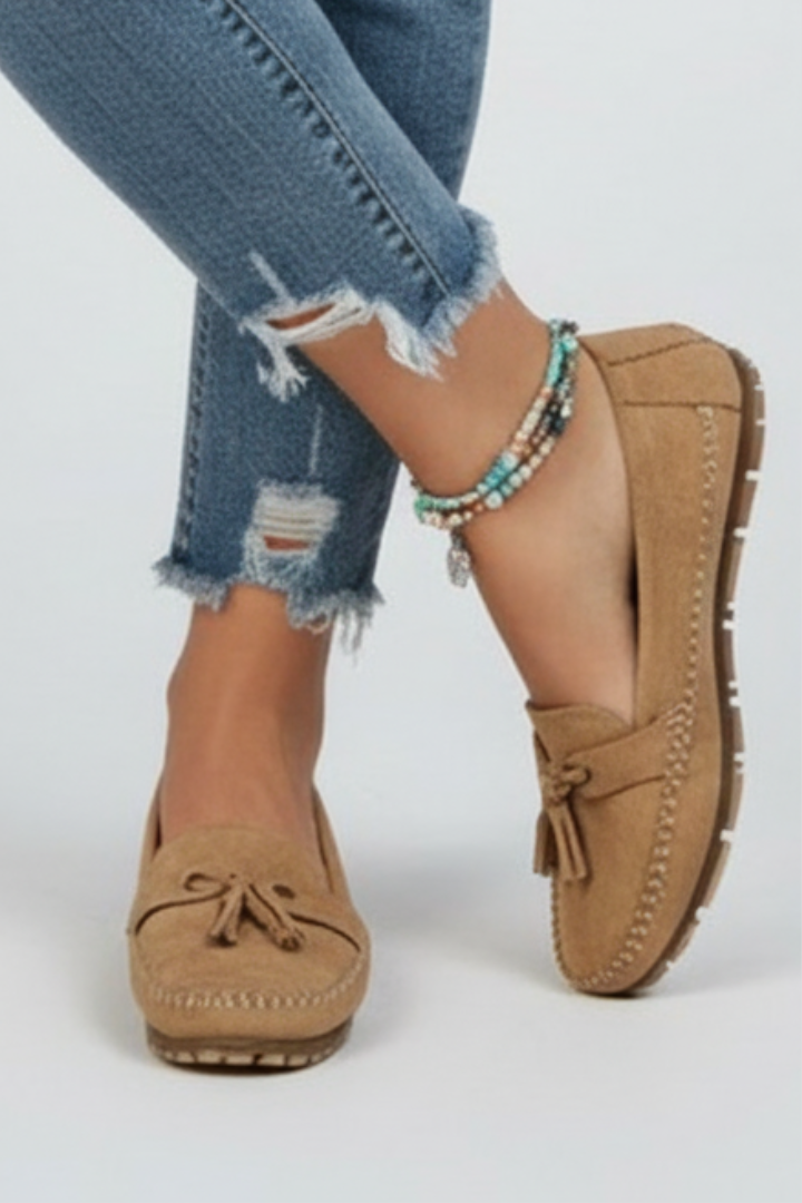 Velina | Women’s Bow Loafers Textured Synthetic Upper, Cushioned Insole, Non-Slip Firm Sole