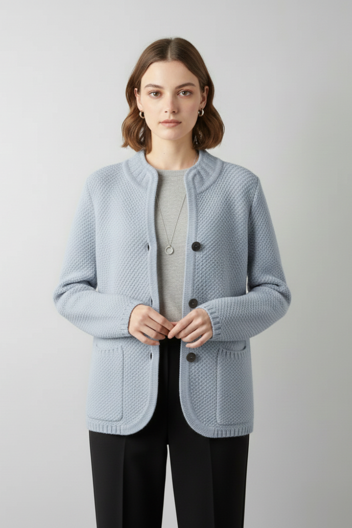 Velissea | Women's Knit Blazer Jacket – Long Sleeve Button-Up