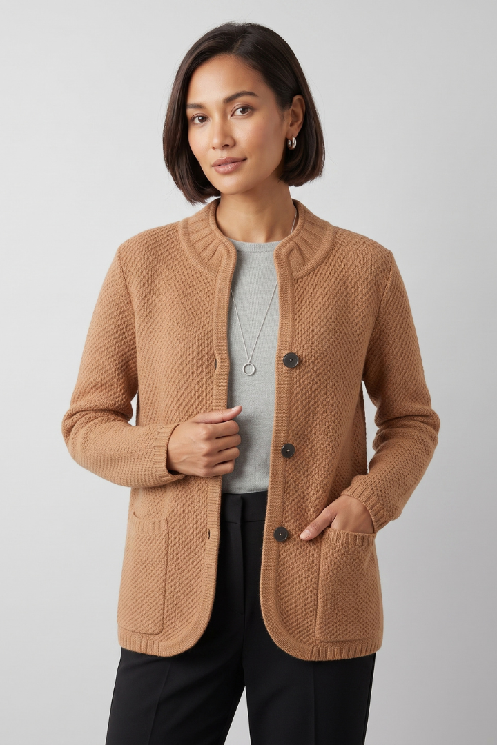 Velissea | Women's Knit Blazer Jacket – Long Sleeve Button-Up
