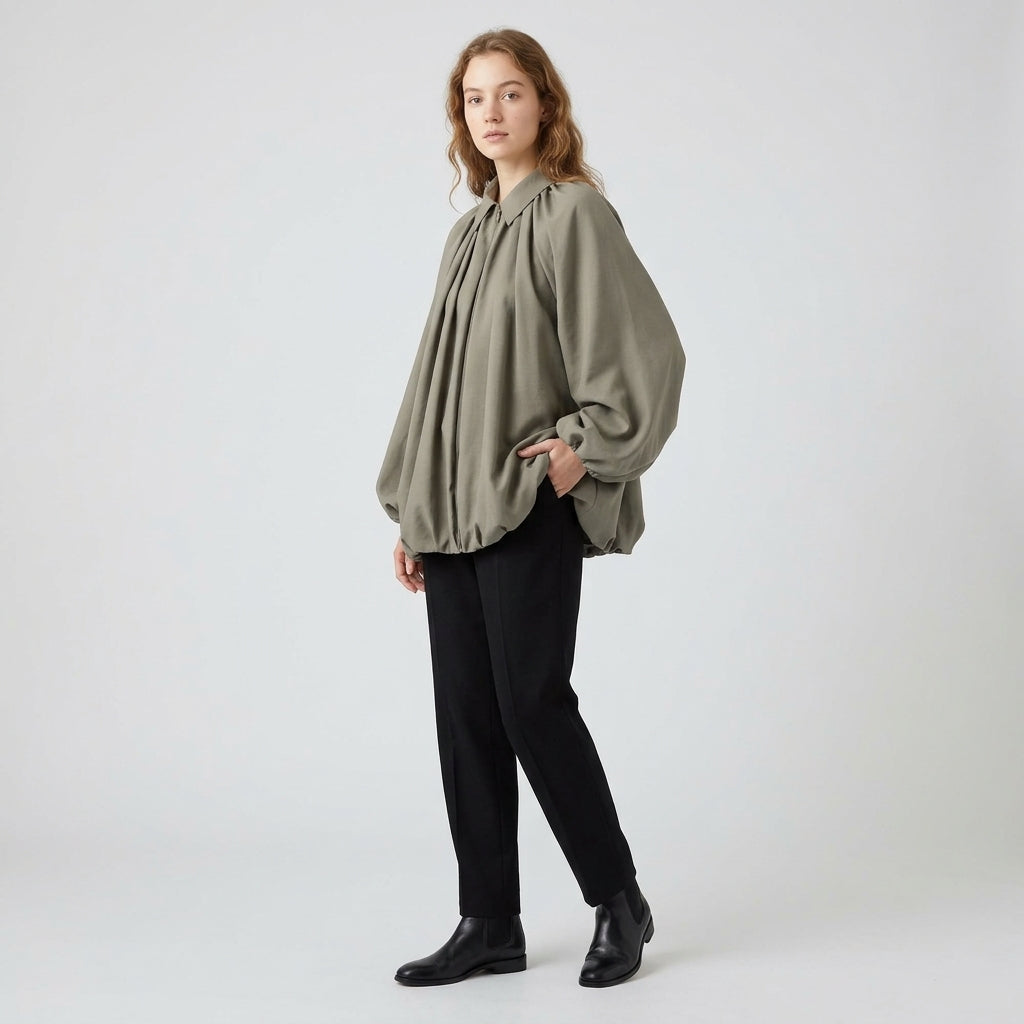 Veridia | Women’s Bomber Jacket – Relaxed Fit, Puff Sleeves