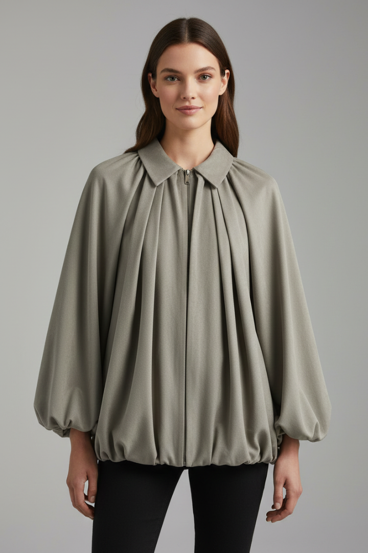 Veridia | Women’s Bomber Jacket – Relaxed Fit, Puff Sleeves