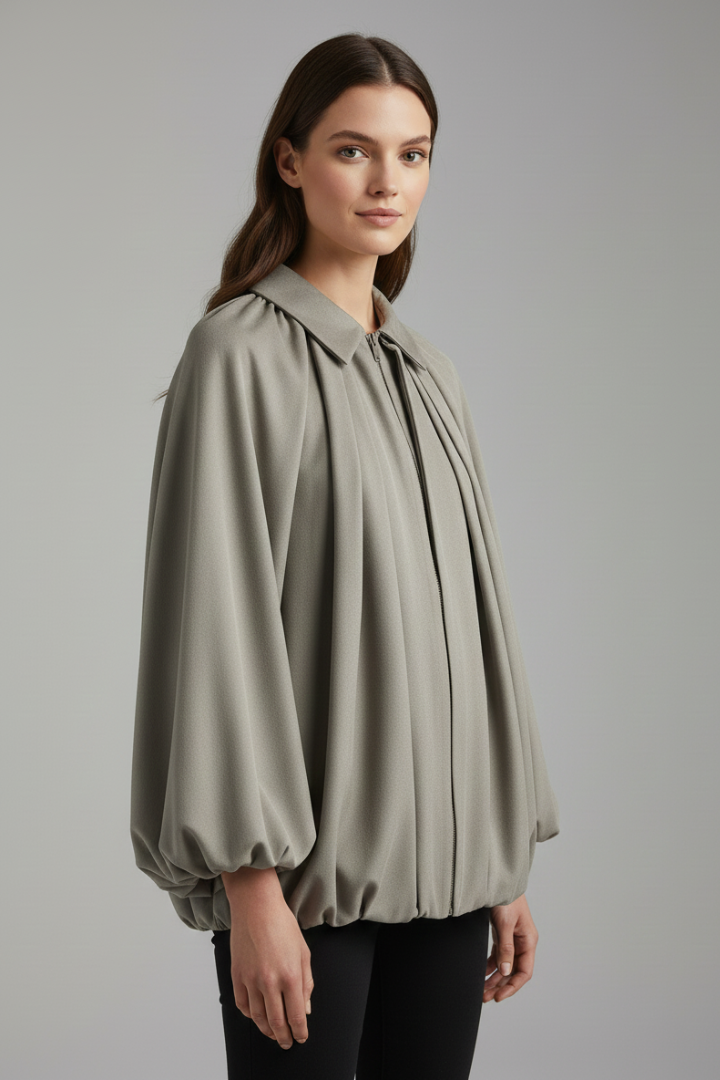 Veridia | Women’s Bomber Jacket – Relaxed Fit, Puff Sleeves