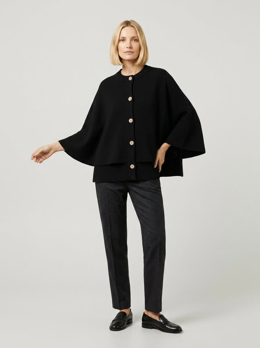 Vespera | Women’s Knitted Cape Cardigan – Cropped Button-Front Sweater