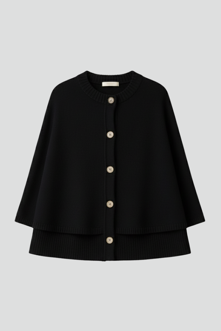 Vespera | Women’s Knitted Cape Cardigan – Cropped Button-Front Sweater