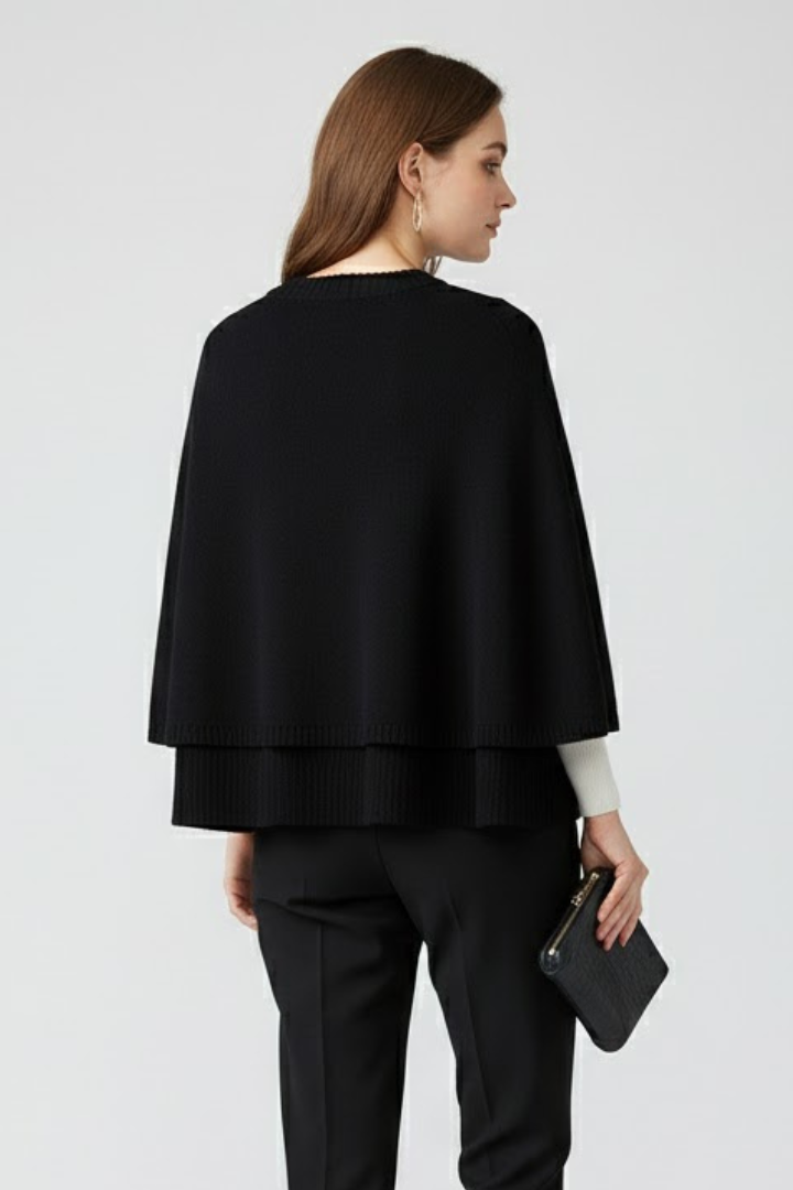 Vespera | Women’s Knitted Cape Cardigan – Cropped Button-Front Sweater