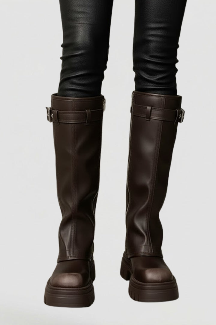 VexaBoots | Women’s Knee High Platform Boots – Side Zipper, Faux Suede, Chunky Sole