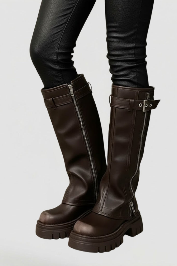VexaBoots | Women’s Knee High Platform Boots – Side Zipper, Faux Suede, Chunky Sole