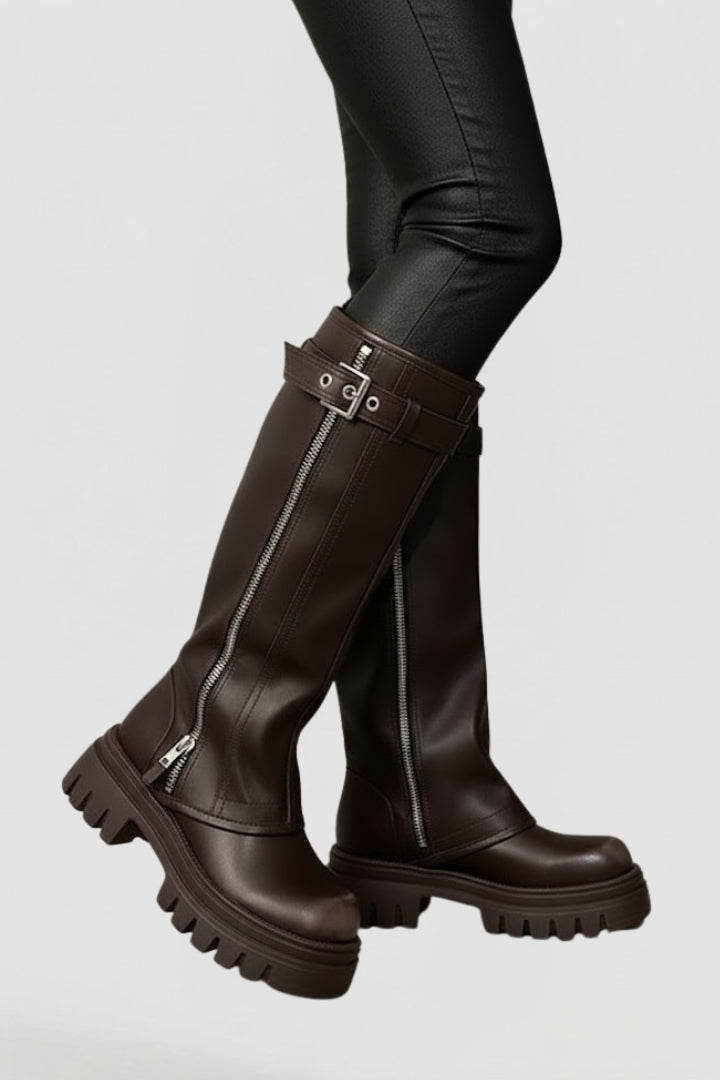 VexaBoots | Women’s Knee High Platform Boots – Side Zipper, Faux Suede, Chunky Sole