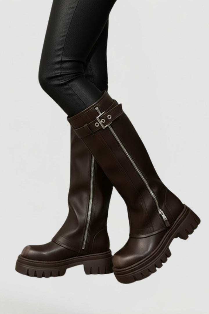 VexaBoots | Women’s Knee High Platform Boots – Side Zipper, Faux Suede, Chunky Sole