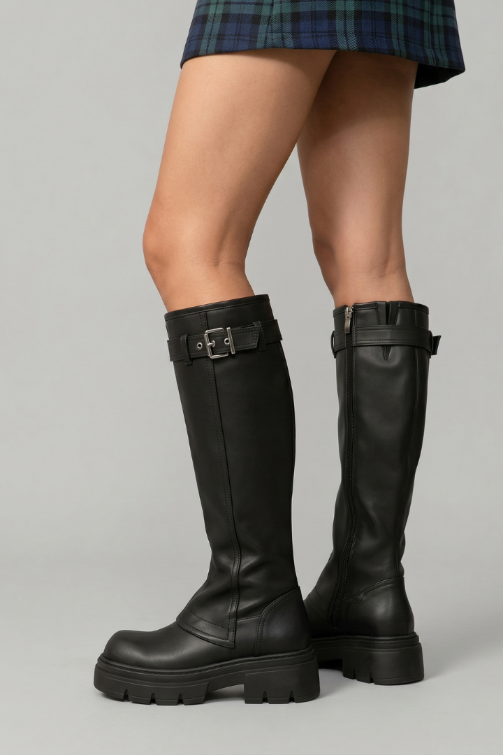 VexaBoots | Women’s Knee High Platform Boots – Side Zipper, Faux Suede, Chunky Sole