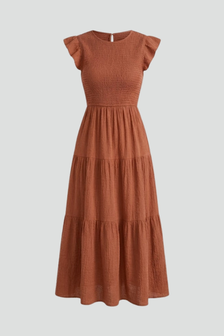 Veya | Women’s Boho Smocked Maxi Dress – Flutter Sleeve A-Line Summer Midi Dress