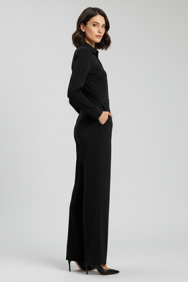 Vianne | Women's Shirt Collar Jumpsuit – Wide Leg Long Sleeve One-Piece