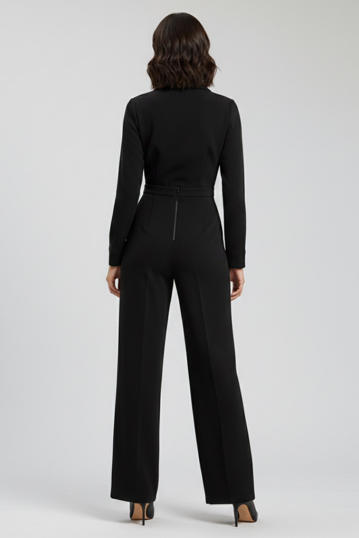 Vianne | Women's Shirt Collar Jumpsuit – Wide Leg Long Sleeve One-Piece