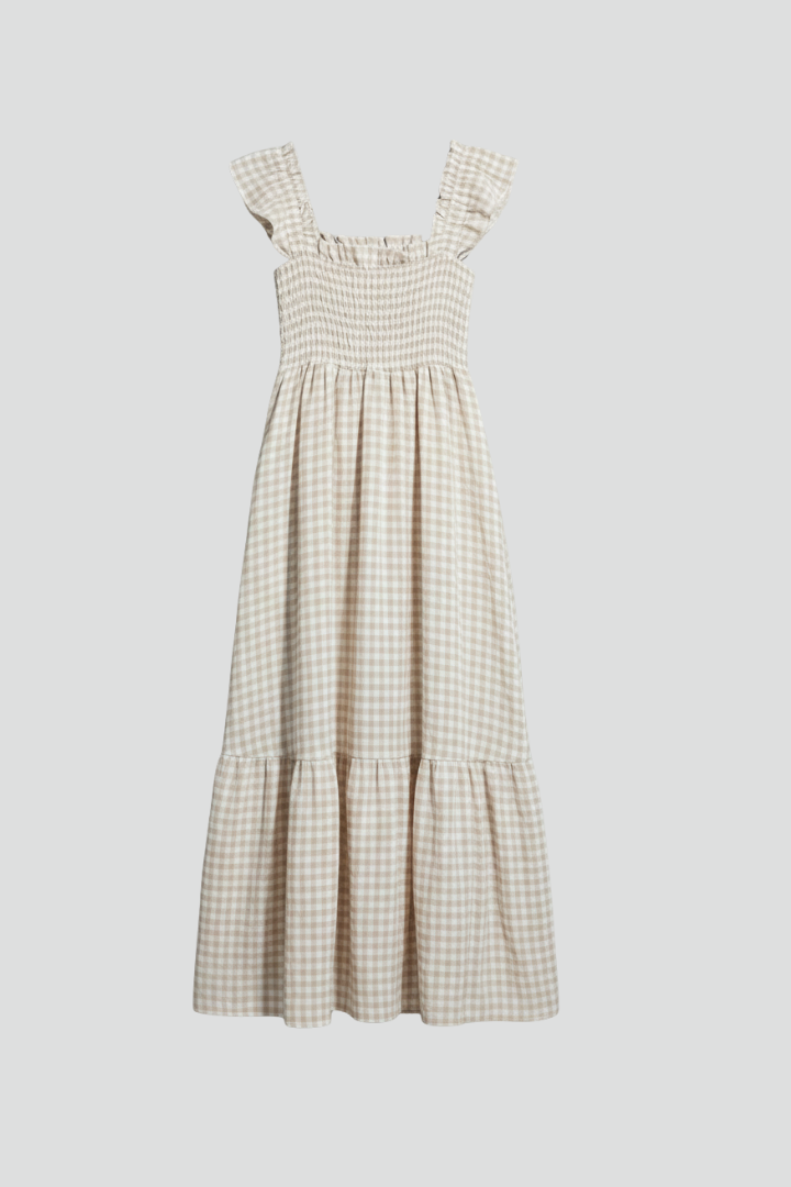 Vida | Women’s Textured Maxi Dress – Square Neck, Ruffle Sleeve