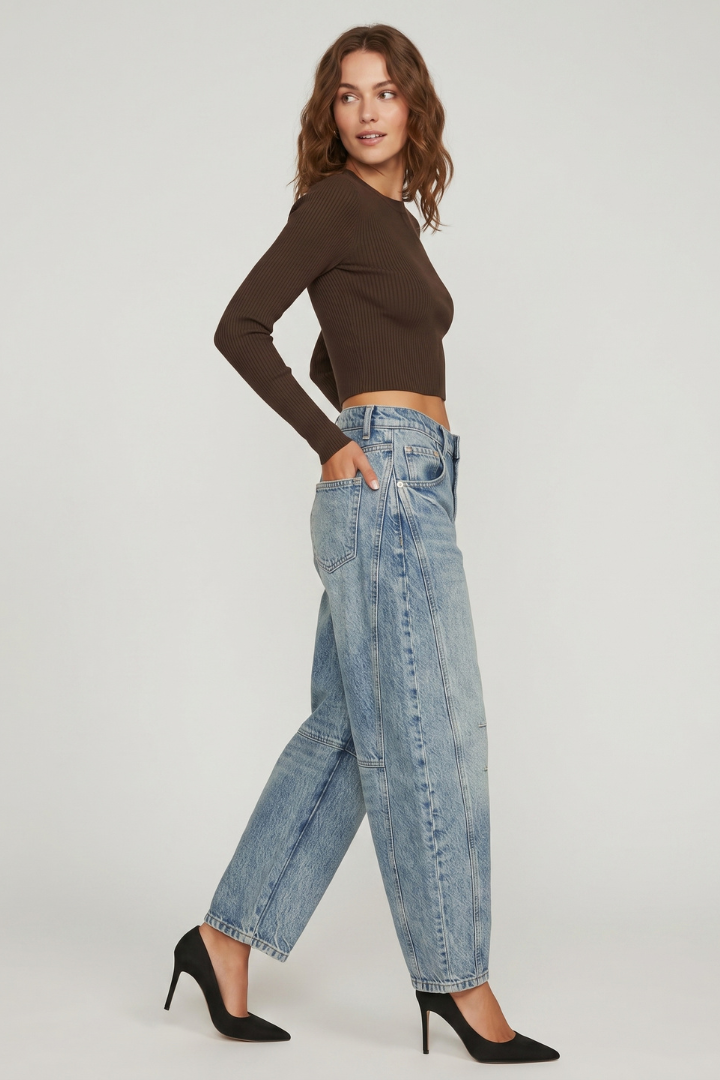Vina | Women's Wide-Leg Denim Pants - Casual Mid Rise Jeans with Pockets