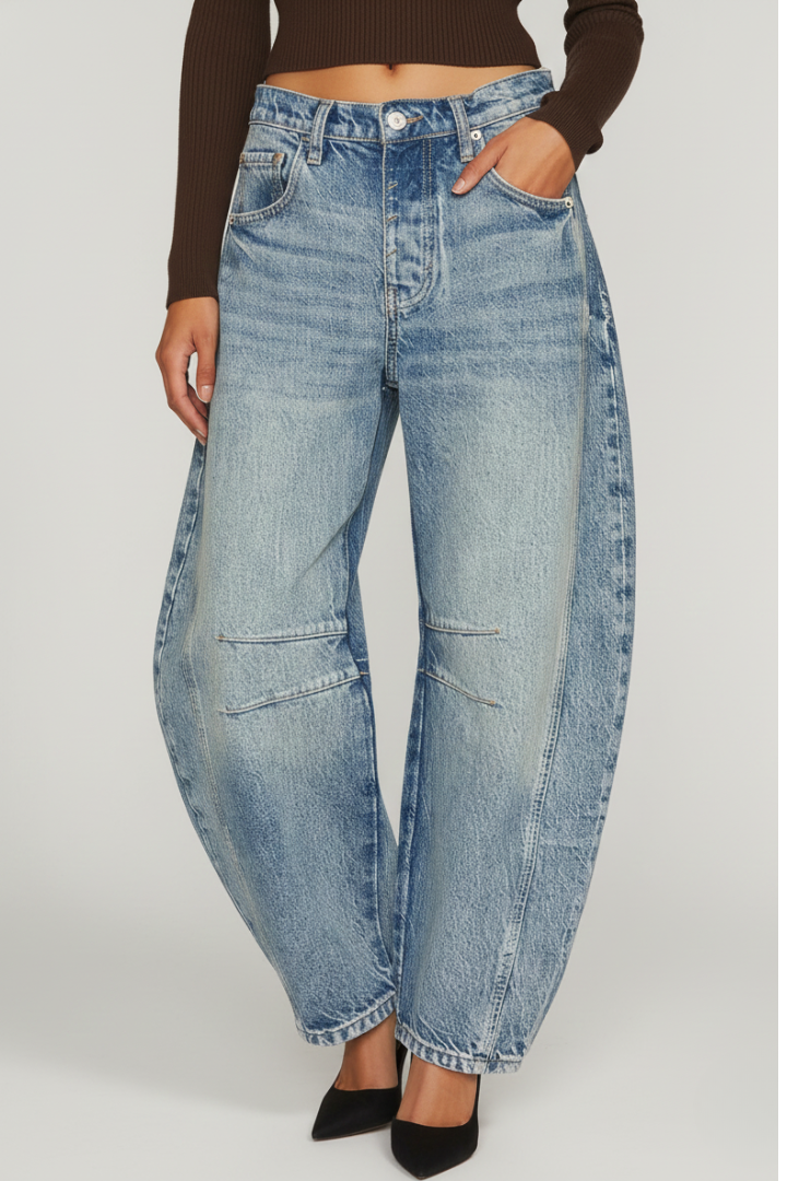 Vina | Women's Wide-Leg Denim Pants - Casual Mid Rise Jeans with Pockets