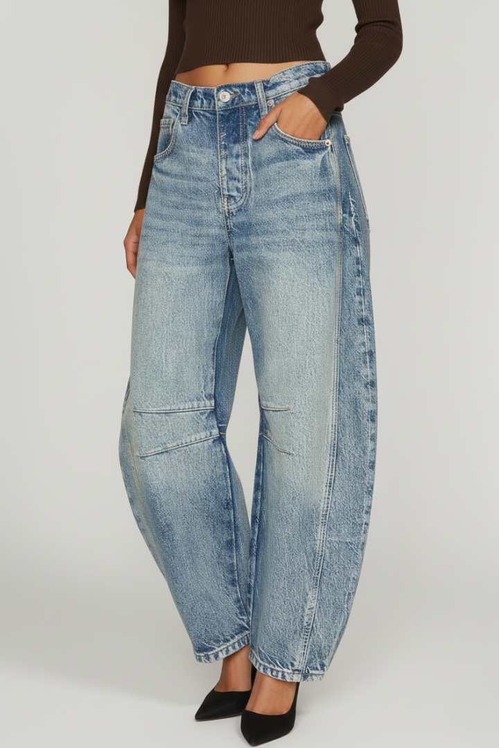 Vina | Women's Wide-Leg Denim Pants - Casual Mid Rise Jeans with Pockets