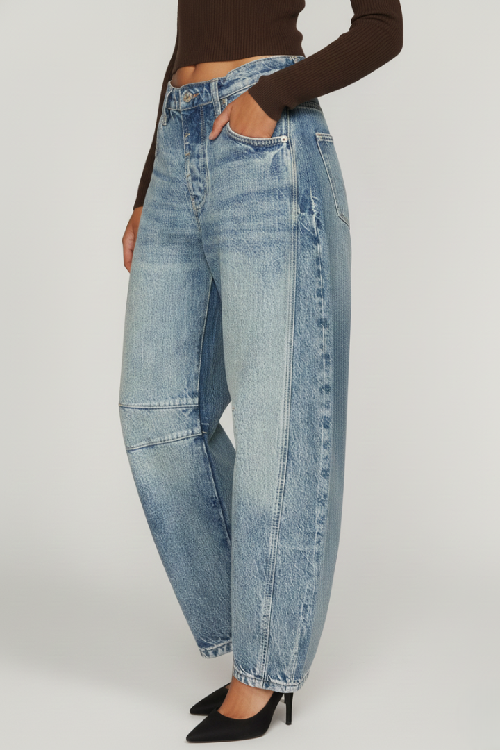 Vina | Women's Wide-Leg Denim Pants - Casual Mid Rise Jeans with Pockets