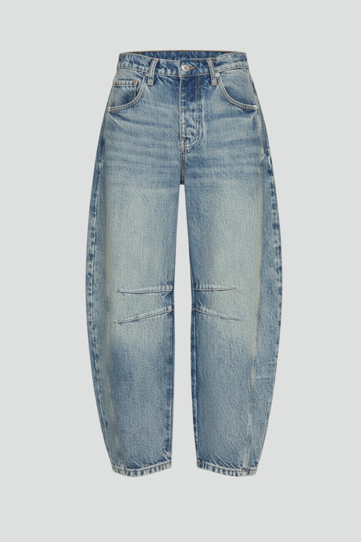 Vina | Women's Wide-Leg Denim Pants - Casual Mid Rise Jeans with Pockets